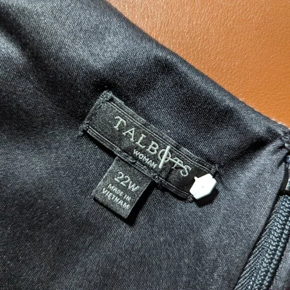 Talbots Tweed Dress Womens 22W Black White Zip Back Short Sleeve Shift Midi Knee - Picture 5 of 6